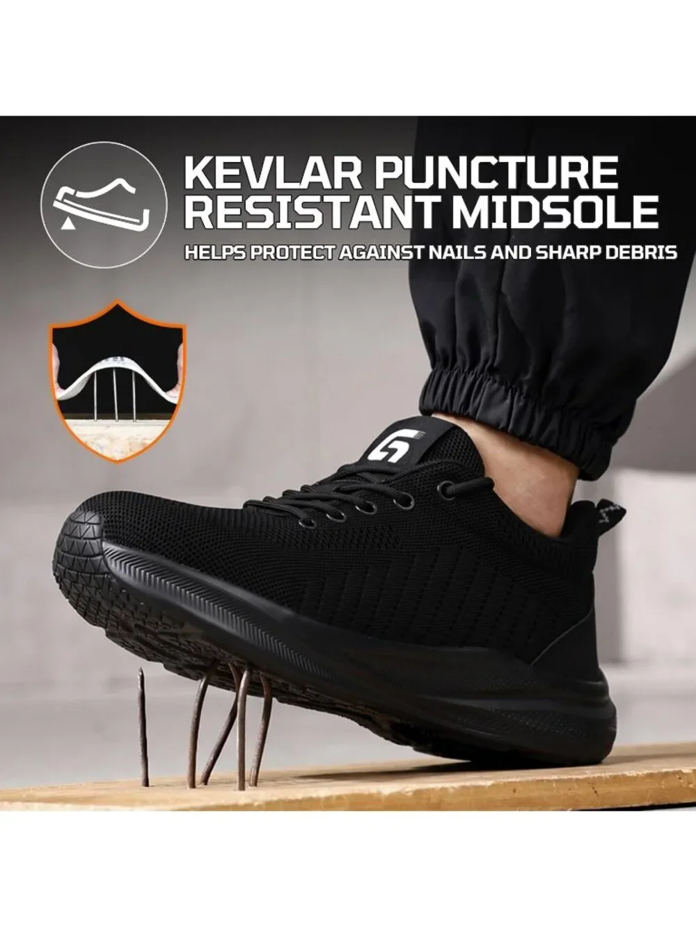 Mens Black Resistant Midsole Shoes Low Top Steel Toe Non Slip Hiking Boot